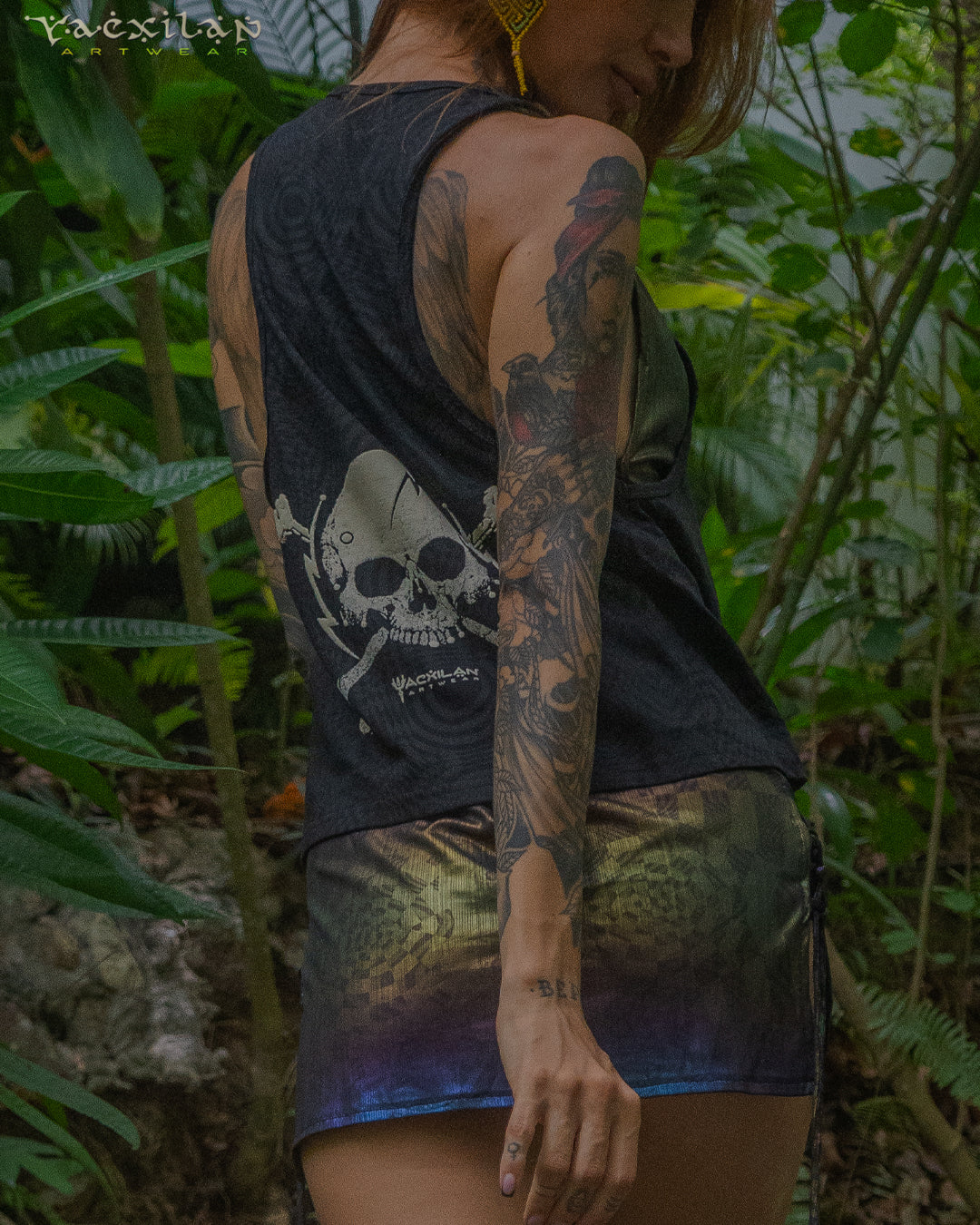 Tank Top Woman / Black Cotton Shinke - WIERD NOISES SHAMANS White